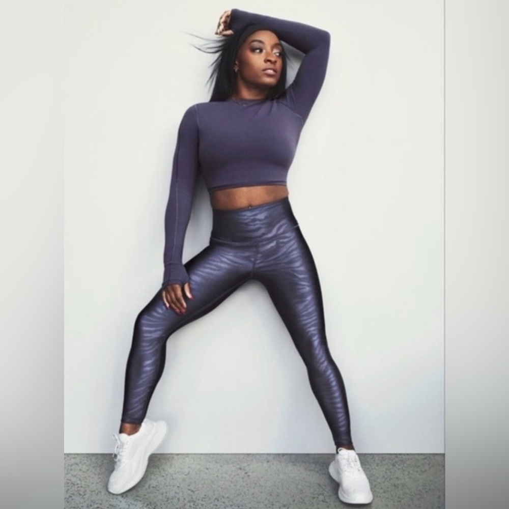 Athleta Simone Biles 7/8 Black Zebra Shine high rise elation tight legging